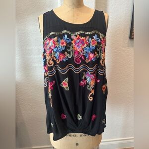 Umgee Black Floral Embroidered Top